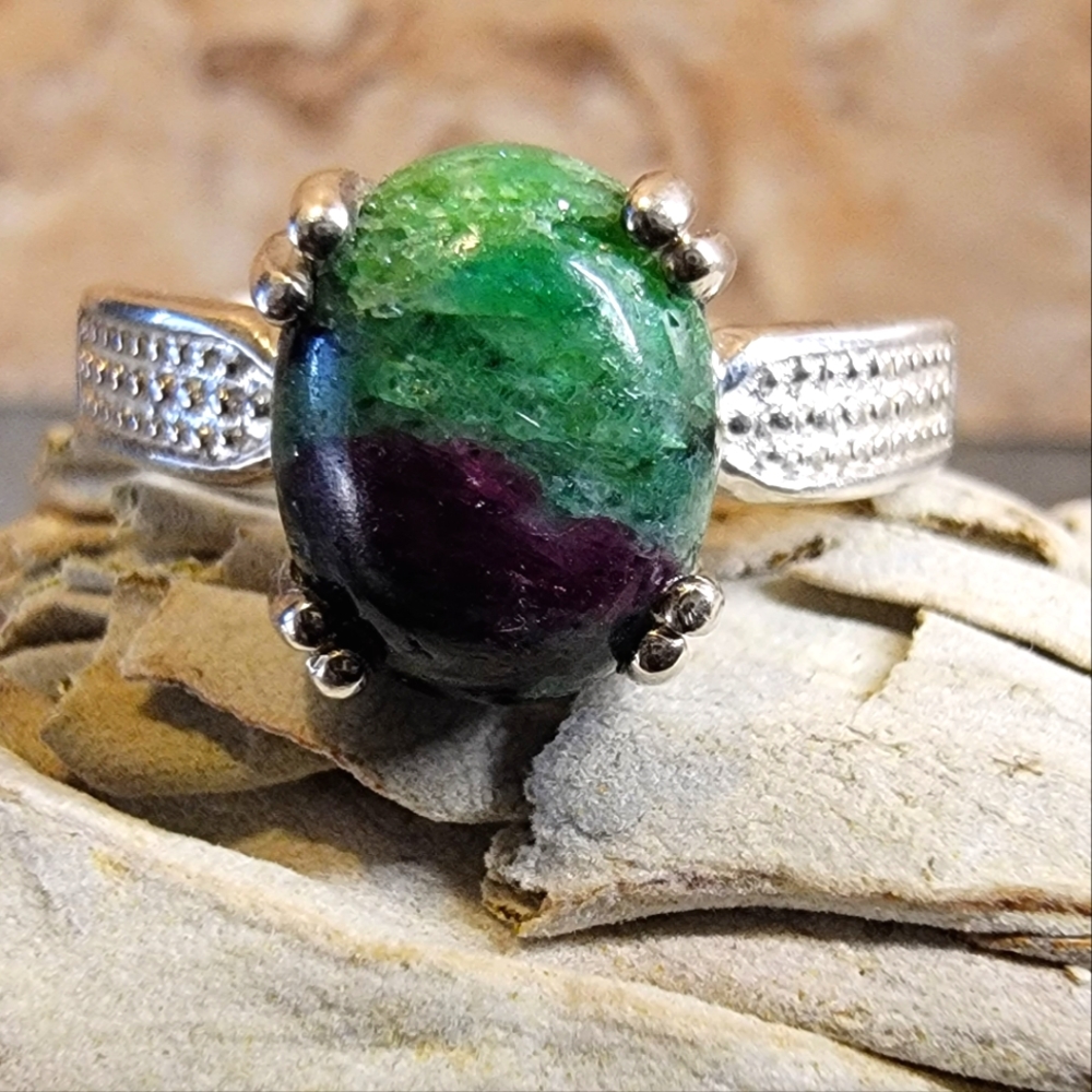 Native Ruby Fuchsite Gemstone Ring 7 Sterling Sil… - image 1